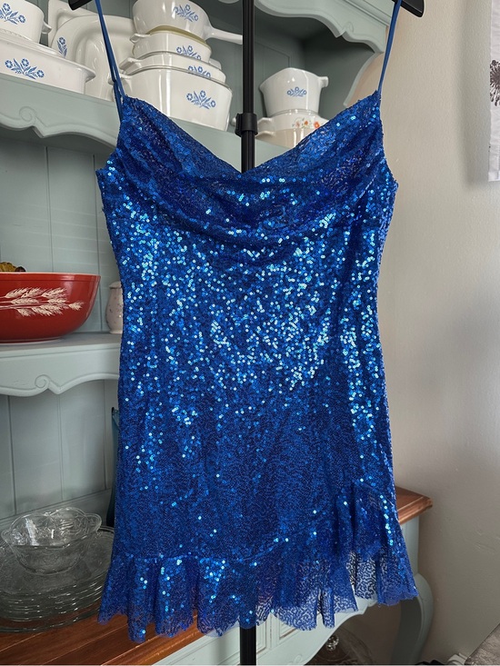 Lucy in the Sky Dresses & Skirts - Lucy in the Sky Royal Blue Sequin Ruffle Bottom Mini Slip Dress
